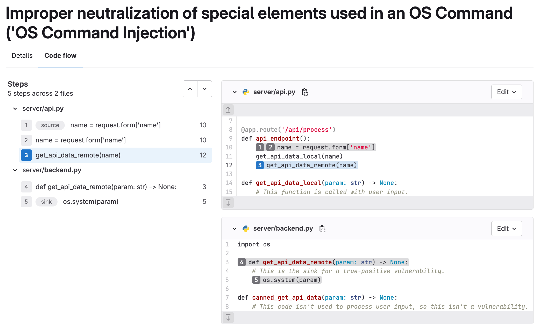 A code flow of a Python application across two files